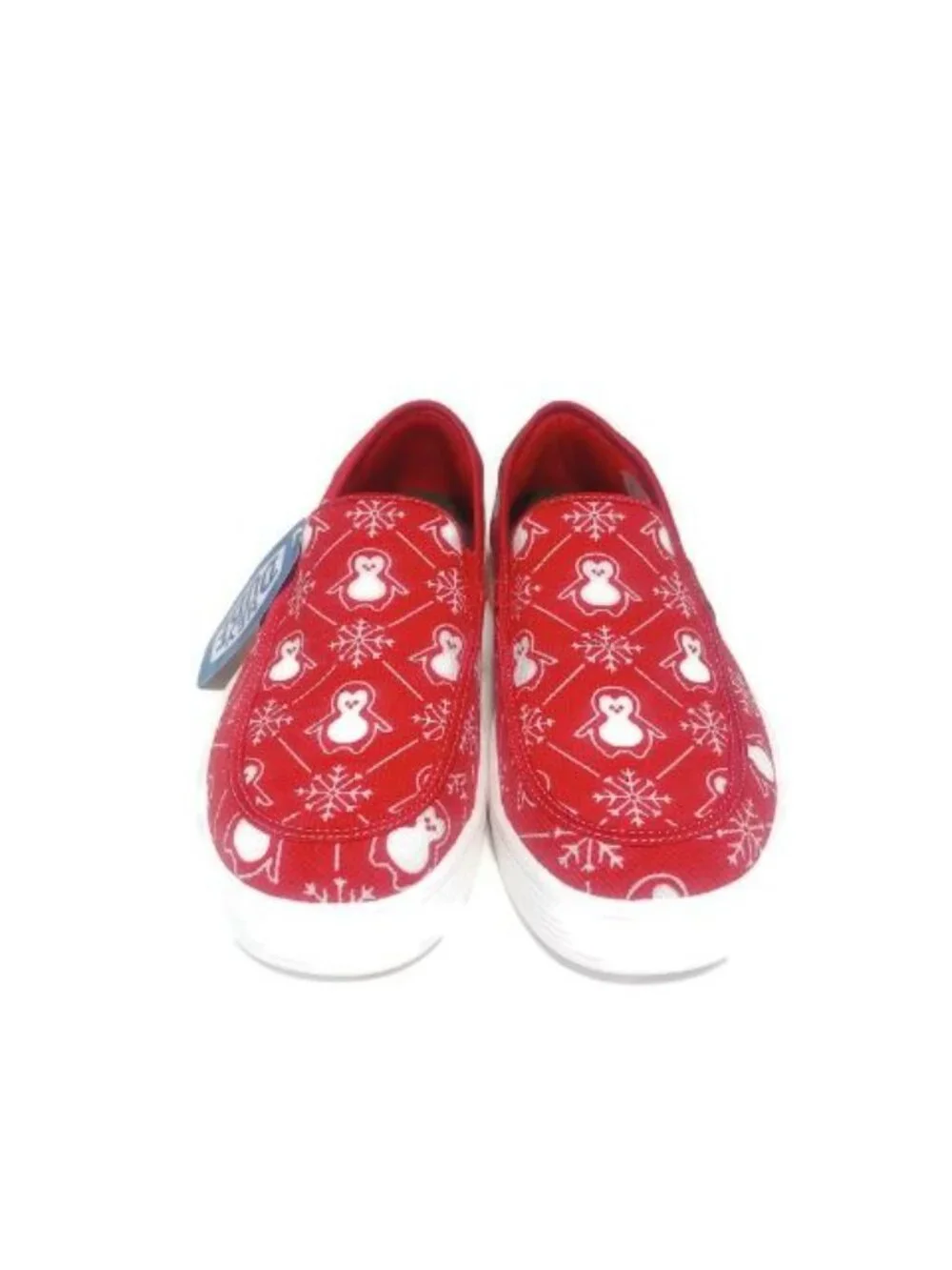 Hey Dude Sunapee Mens Size 11 Red White Penguin Casual Shoes Slip On Loafers Tee
